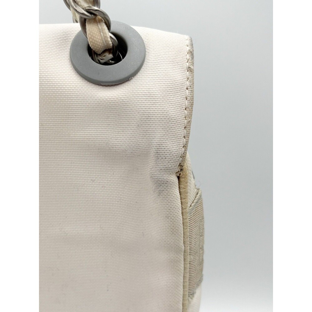 Chanel White & Blue Floral Print Nylon Canvas Sport CC Flap Bag Vintage Y2K - Picture 5 of 16
